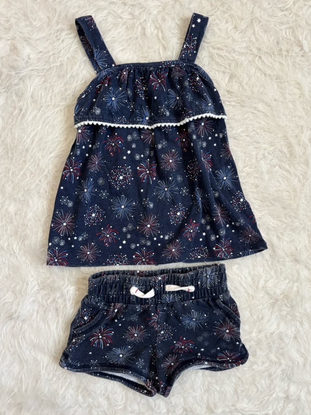Jumping Bean Girls Summer Festive Fireworks AOP Matching Tank & Shorts